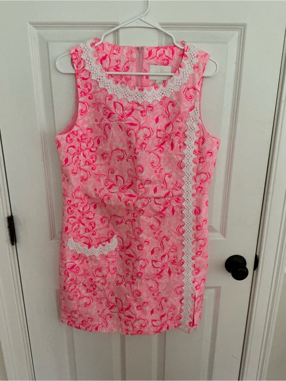 Lilly Pulitzer Ginge Shift Romper Dress Conch Shell Pink Flamingle Garden sz 10 - Picture 2 of 5
